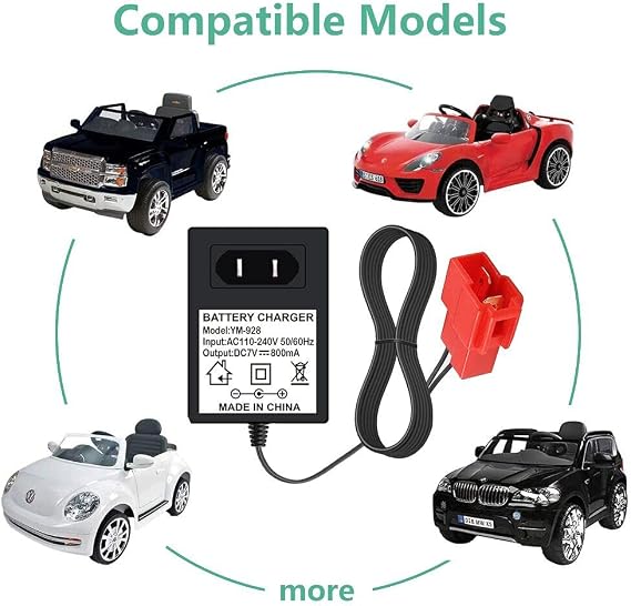 Replacement 6 Volt Battery Charger for BMX X6 Kid TRAX Disney GMC Dinsney Wal-Mart Kid TRAX Moto ATV Quad Disney Ride On Car Red Square Plug, 6V Kids Ride On Car Charger