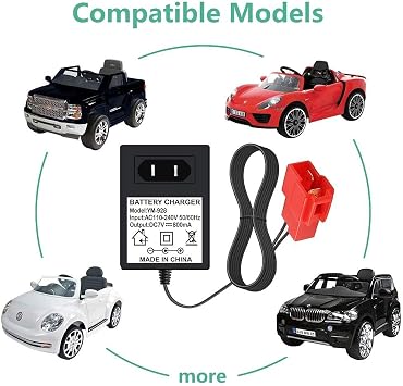 Replacement 6 Volt Battery Charger for BMX X6 Kid TRAX Disney GMC Dinsney Wal-Mart Kid TRAX Moto ATV Quad Disney Ride On Car Red Square Plug, 6V Kids Ride On Car Charger