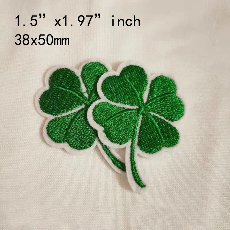 5 Pcs Four Leaf Clover Iron On Patch, Green Leaf Embroidered Patches Lucky Shamrock Emblem Sew On Patches for Clothing Arts Crafts (Four Leaf)