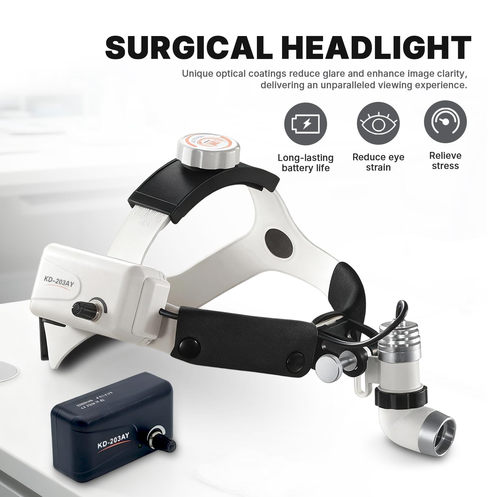 Lampe frontale à LED 3W,Phares Chirurgicaux avec configuration à double batterie,12000Lux Dentisterie Lampes chirurgicales médicale à LED pour Oto-rhino-laryngologie