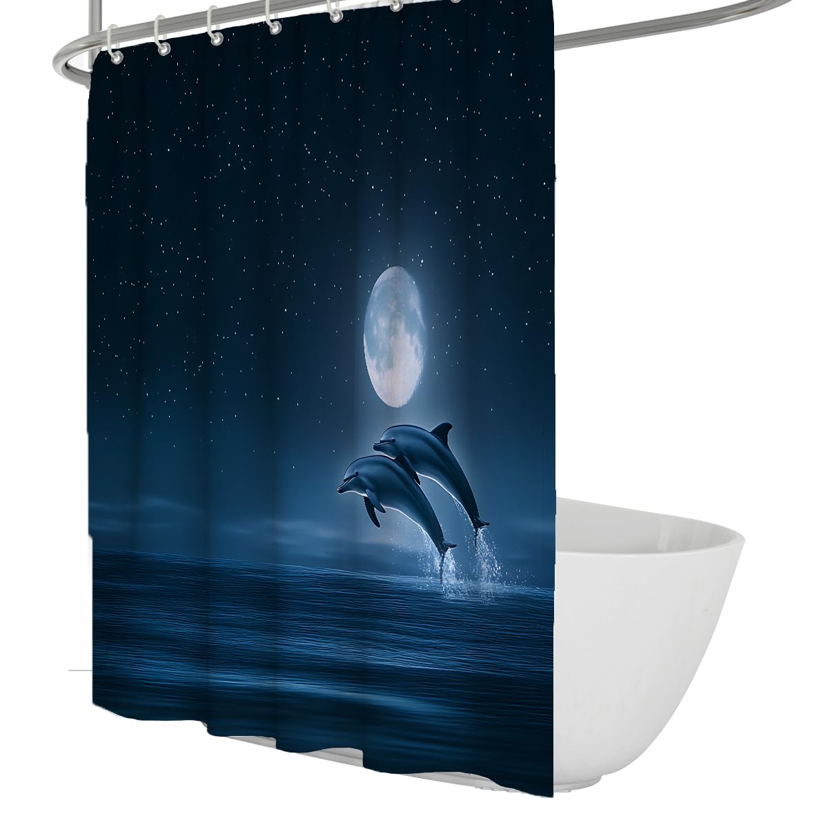 Moonlit Dolphins Design Ocean Night Magic i Celestial Marine wodoodporna zasłona prysznicowa poliester można prać w pralce 180 x 200 cm