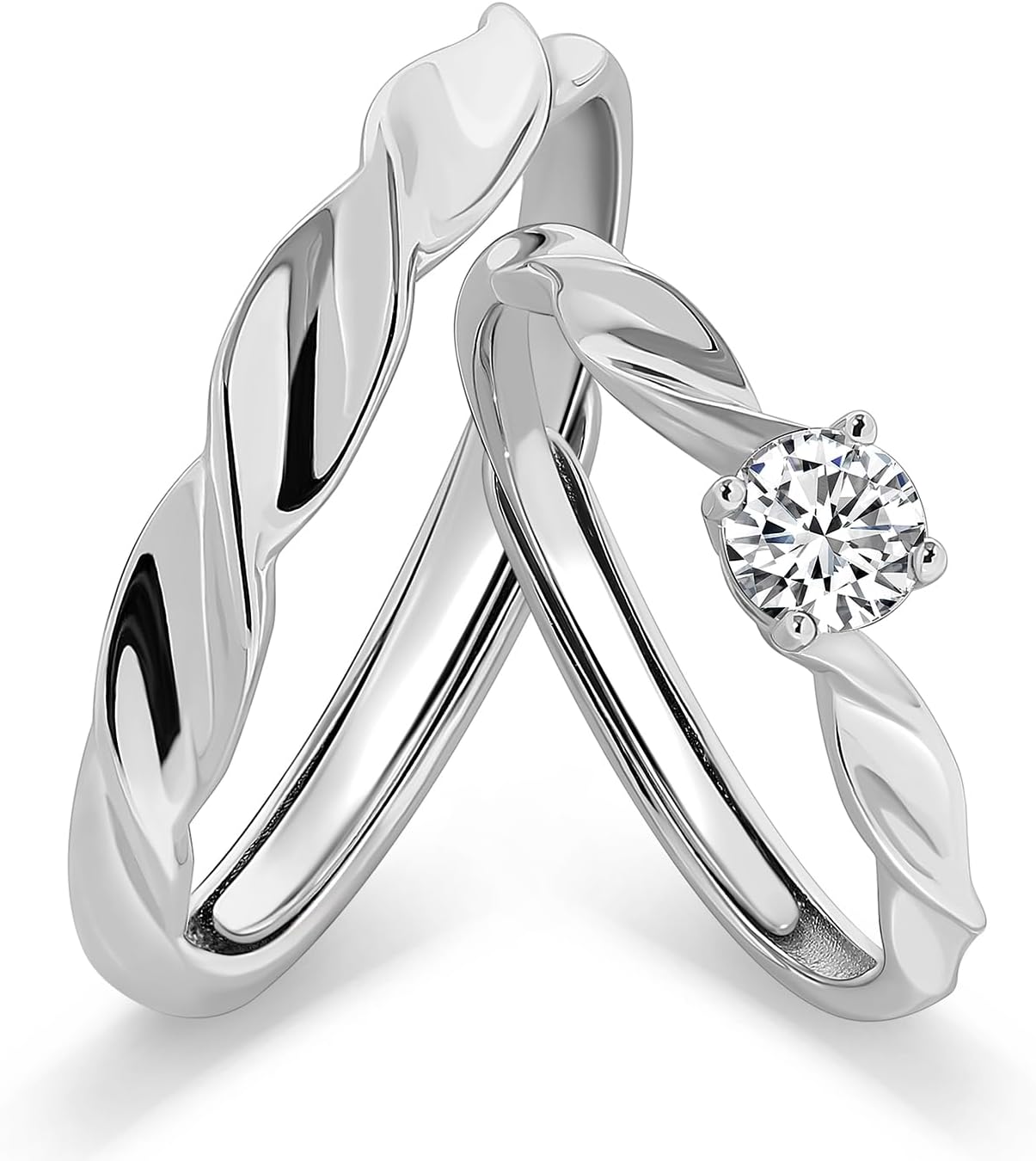 Meissa Engagement Rings for Women Sterling Silver Wide Wedding Ring Set for Men and Women Twist Couple Rings Matching Cubic Zirconia Rings for Anniversary