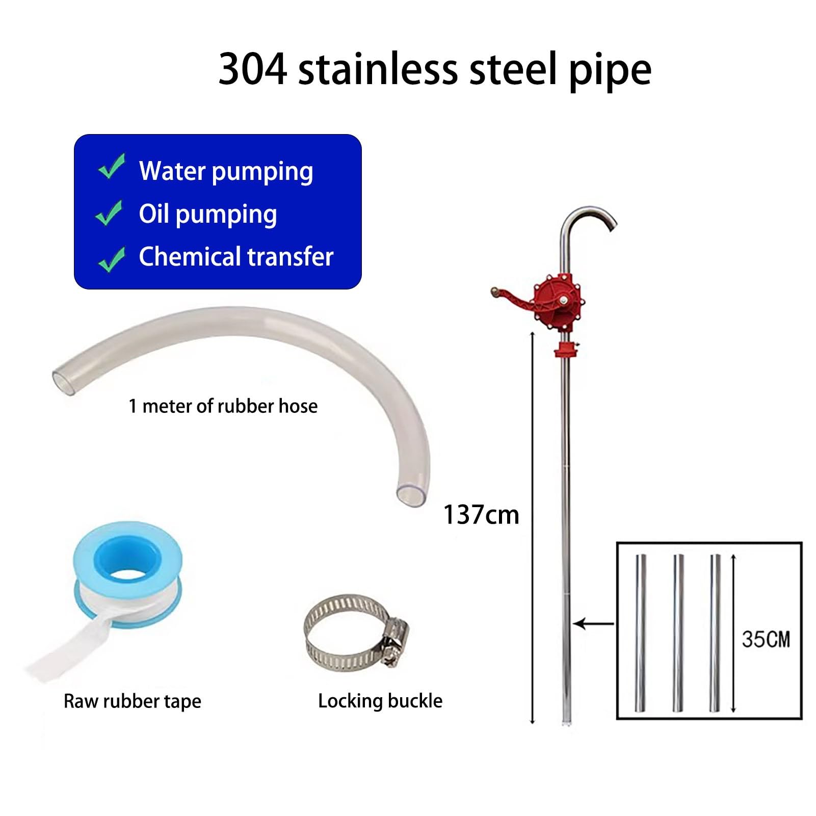 Ręczna obrotowa pompa bębnowa do oleju, beczki olejowej, ręczny transfer paliwa, ręczna benzyny Diesel w beczkach z wężem(Hoses: 100cm/3.3ft)