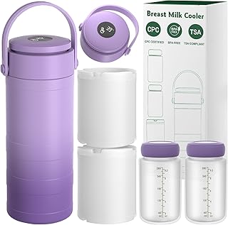 Portable Breast Milk Cooler with Touch Temperature Display, Milk Chiller with 2x9.5oz BPA-Free Bottles, 360° Cooling for 24 Hours & TSA Approved, Travel Breastmilk Storage for Work, Outdoor Moms