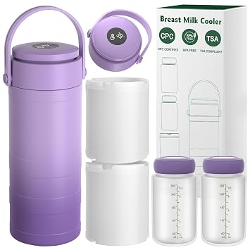 Portable Breast Milk Cooler with Touch Temperature Display, Milk Chiller with 2x9.5oz BPA-Free Bottles, 360 Cooling for 24 Hours & TSA Approved, Travel Breastmilk Storage for Work, Outdoor Moms