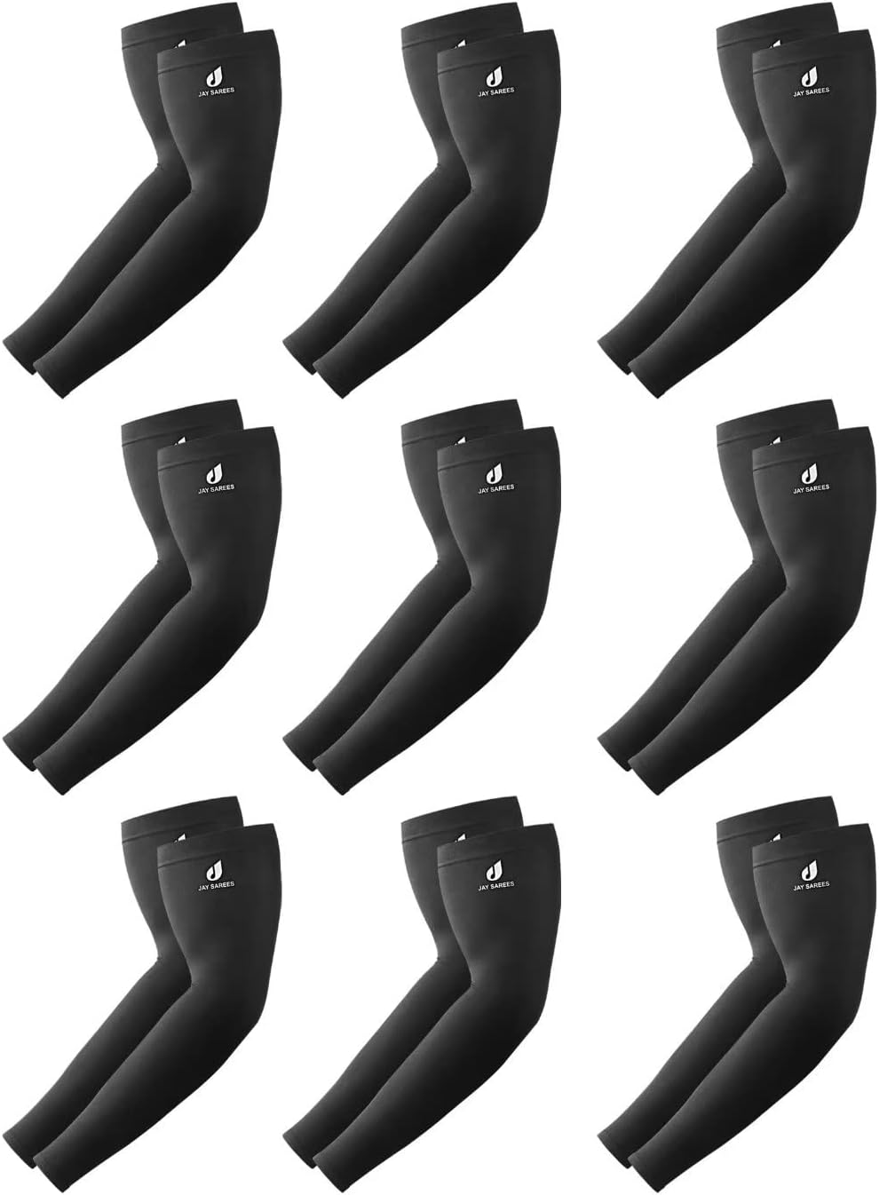 Arm Sleeves 3 Pairs for Women, Men & Kids, Cooling Arm Sleeves Plus Size UV Sun Protection for Sports Boys Girls, 9 Pairs Black, Adult