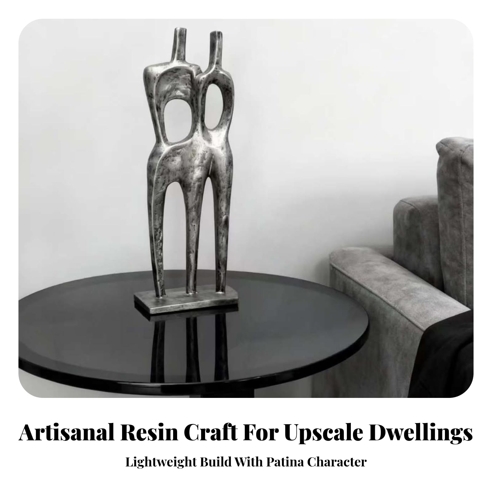 Escultura Figura Humana Abstracto | Silueta Alargada Elegante, Escultura con Base Rectangular, Estatua Resina Sintética, para Salón, Estantería, Plateado, 39CM