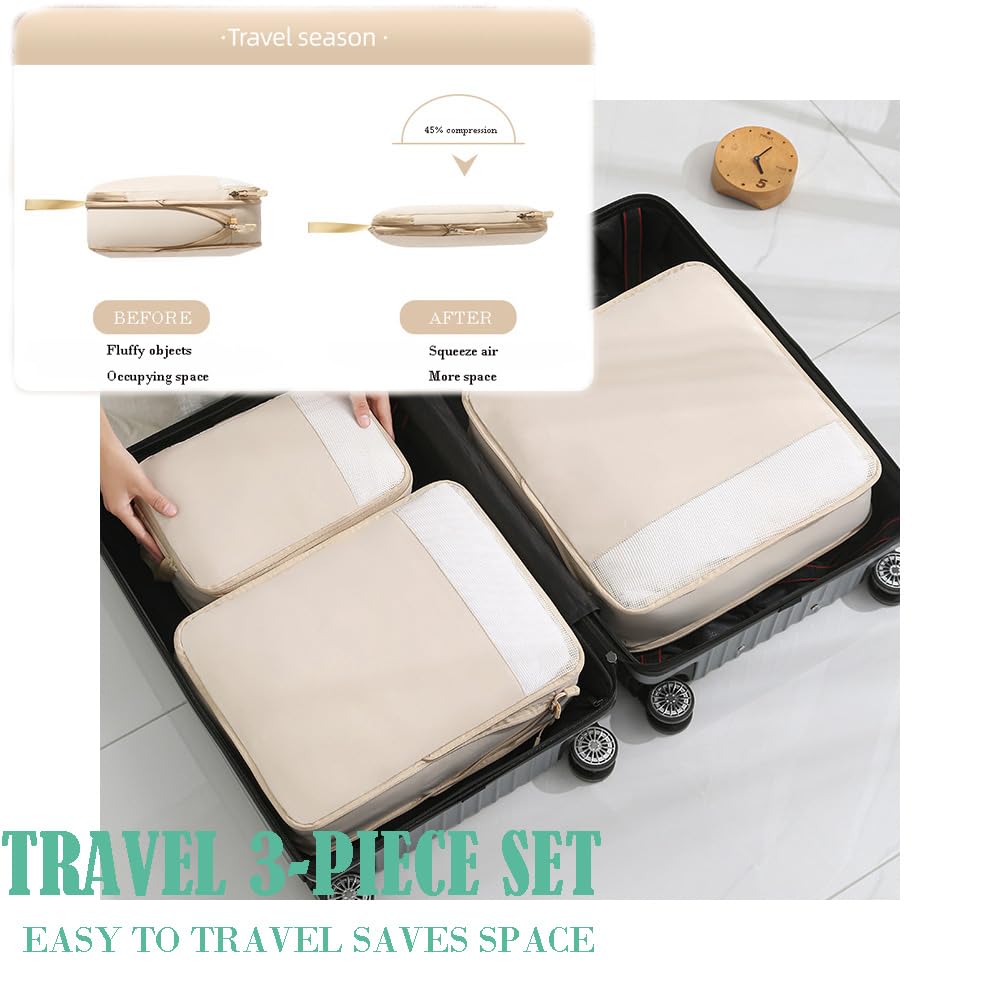 Organizer per valigie a compressione, 3 pezzi, da viaggio, espandibile, ultraleggero, impermeabile, a forma di cubo per vestiti, da viaggio, per bagagli, zaino