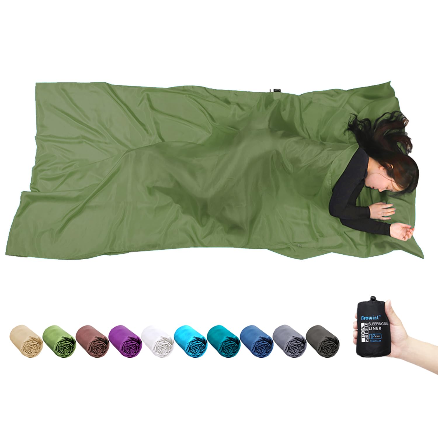 Silk Sleeping Bag Liner, Silk Sleep Sack, Extra Wide 87"x43", Lightweight Travel Sheet for Hotels, More Colors for Option, Reinforced Gussets