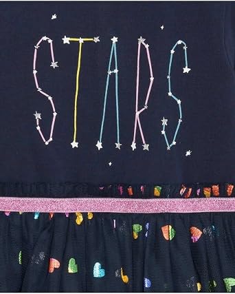 Tuc Tuc | Little Girls Long Sleeves Casual Dress with Tutu Skirt | Collection Galaxy Friends| Blue and Stars