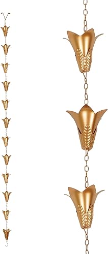 DUSVALLY Cadenas de lluvia, 8.5 pies, cadena de lluvia en forma de gloria matutina, repuesto para canalones, aleros, jardín al aire libre, color