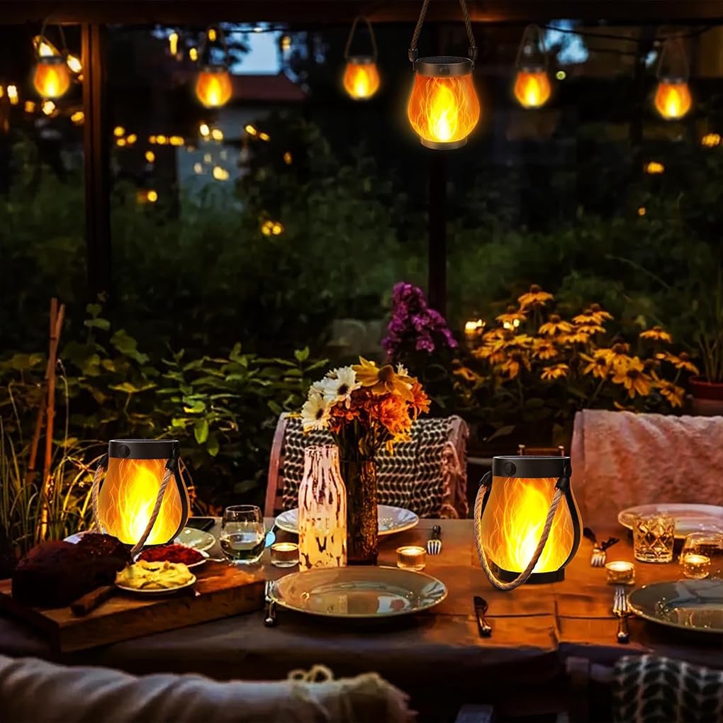 Ailan Hängendes Solarlicht, wetterbeständig, wasserdicht, Flammenlicht, Hanf Campinglicht, Doppelladelaternen für den Innenhof