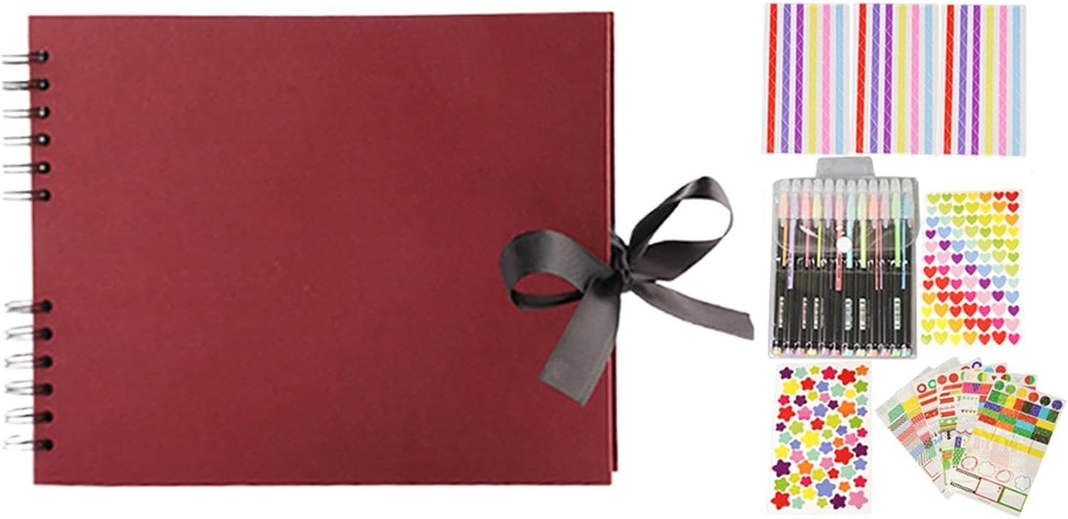 Scrapbook Album Kit, Handmade Photo Set with Pens Tapes Stickers for