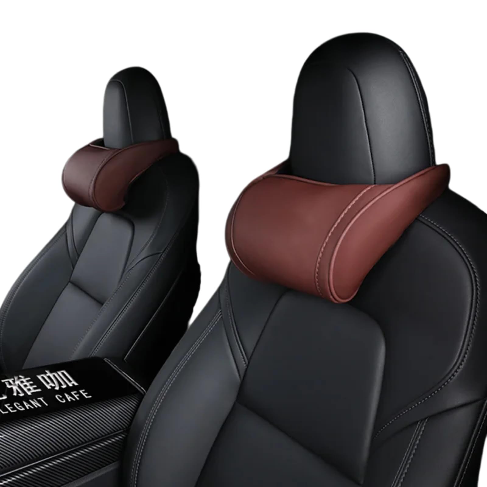 Cuscino Auto, Lombare del Collo Dell'auto Poggiatesta E Compatibile, Supporto Posteriore in Pelle Schiuma di Memoria-Coffee-2 PCS