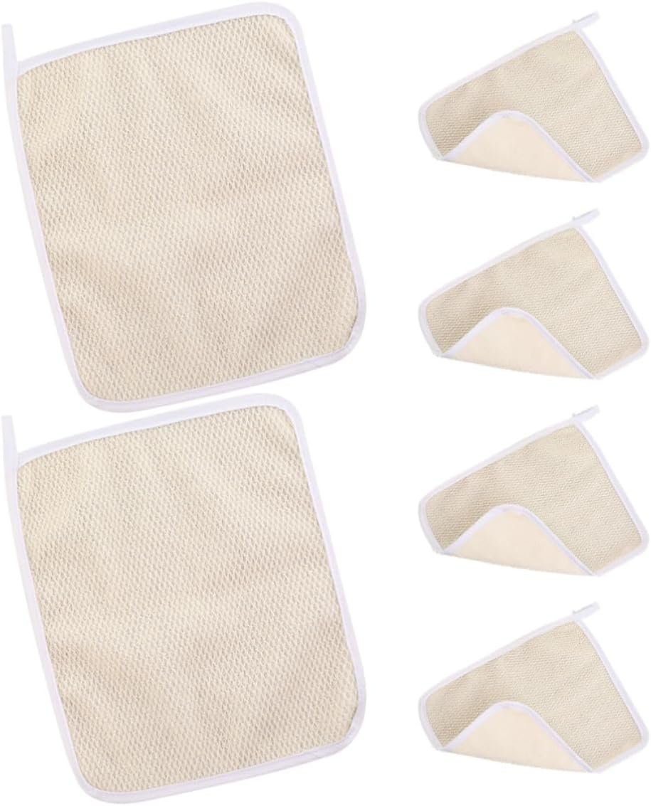 6pcs Beige Square Nylon Exfoliating Bath Cloth for Quick Dry Daily Use | Short Loop Texture, Practical Home Wash Cloth, Simple Design for Routine Cleaning