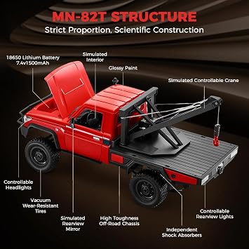 1/12 RC クローラー MN82 RC カー ロック クローラー 4x4 アップグレード 1200mah バッテリー 3 個付き 2.4GHz リモート コントロール トラック 4WD オフロード ピックアップ トラック RTR 280 強力磁気モーター