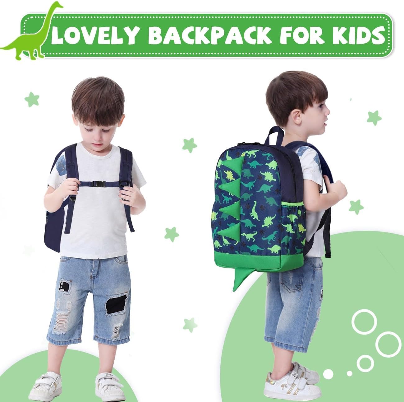 VASCHY Dinosaur Toddler Backpack, Cute Little Boys Girls Kids Schoolbag Bookbag w Chest Strap - Image 7