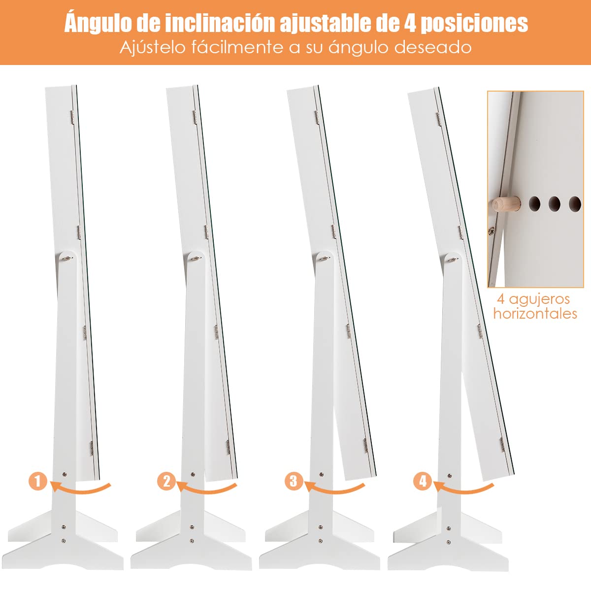 COSTWAY Armario para Joyas con Espejo de Cuerpo Entero, Armario Vertical Joyero con 120 Espacios, Espejo 2 en 1 (blanco)