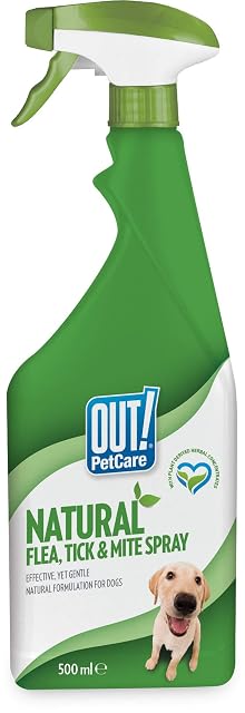OUT! Spray Natural contra pulgas, garrapatas y ácaros para Perros, 500 ml