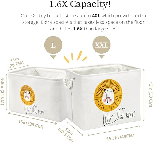 Miniatura 3 de DECOMOMO Cestas de almacenamiento para estantes, contenedor de almacenamiento de lona de 40 L para decoración de guardería, ropa de bebé, juguetes
