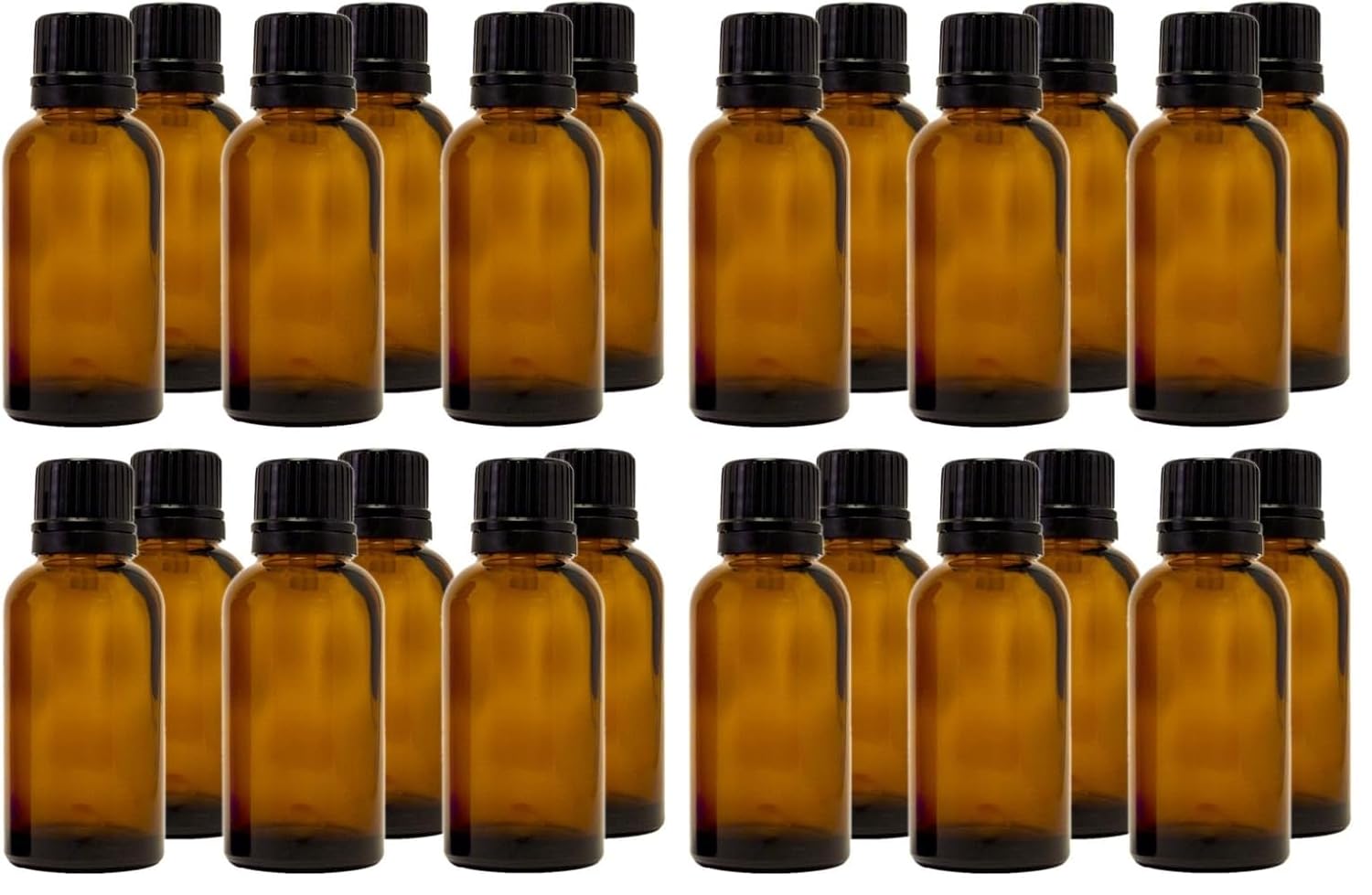 GreenHealth – Pack of 24 – 30 ml (1 oz) Amber Glass Bottles with Euro Dropper and Tamper-Evident Cap – Refillable Boston Round Bottles for Essential Oils and Aromatherapy