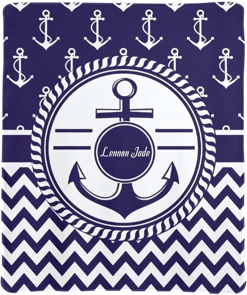 Personalized Baby Blanket, Marine Anchor Nautical Chevron Custom Nursery Swadding Blankets 30x40 Inches for Baby Boy Girl with Name Baby Shower Birthday Gift