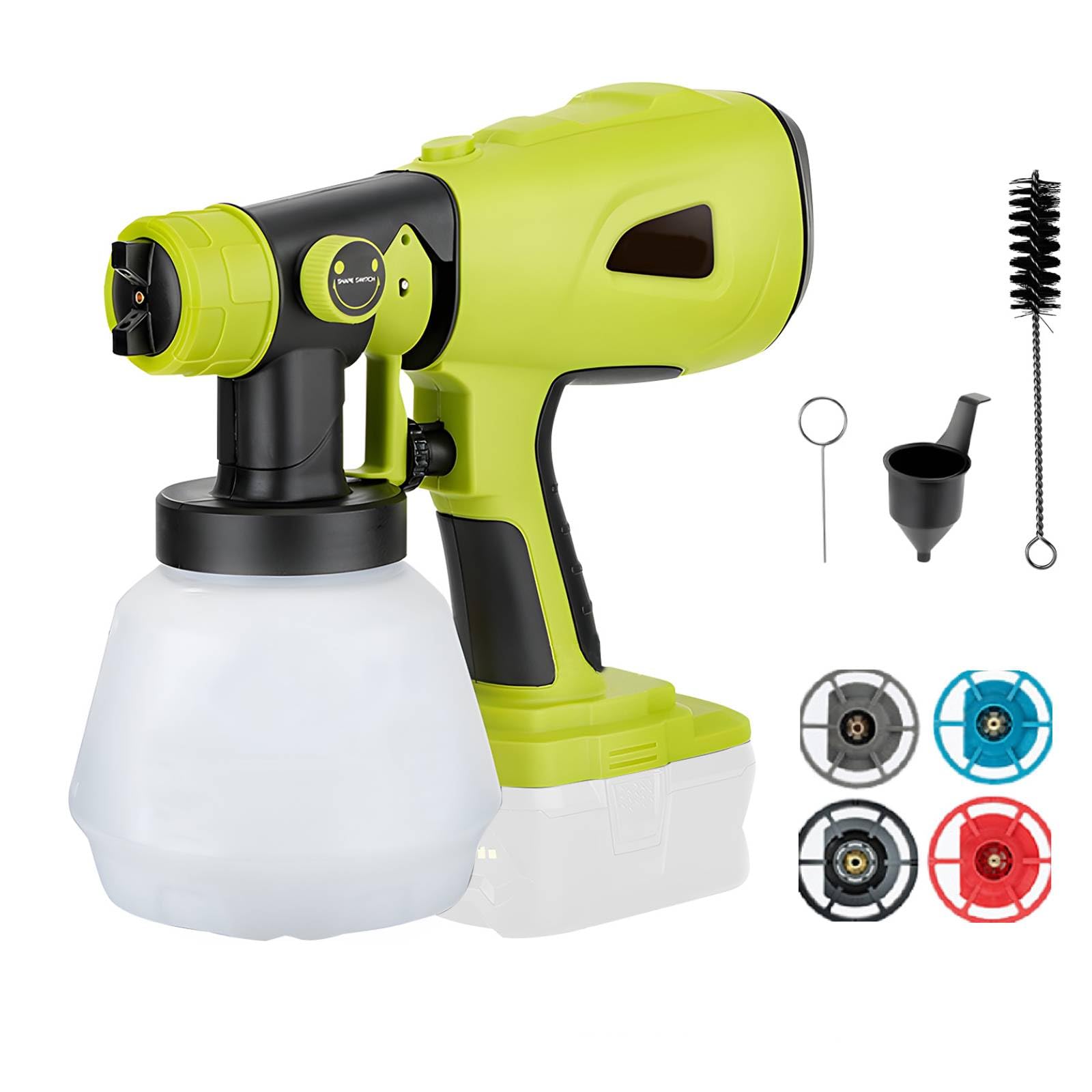Sistema de pulverización de pintura a batería Ryobi 18 V, pistola eléctrica portátil con 4 boquillas (1/1,8/2,5/3 mm), 3 patrones y depósito de 1000 ml