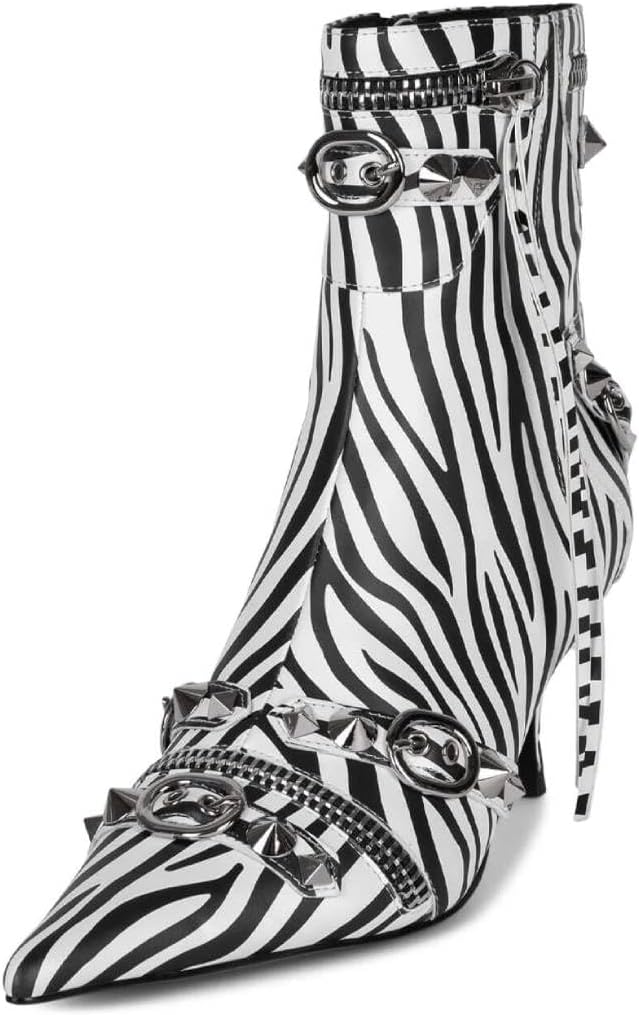 XYD Women's Ankle Boots Ultra Fashion Pointed Toe Kitten Low Heels Zipped Rivets Studded Short Booties Event Club Shoes