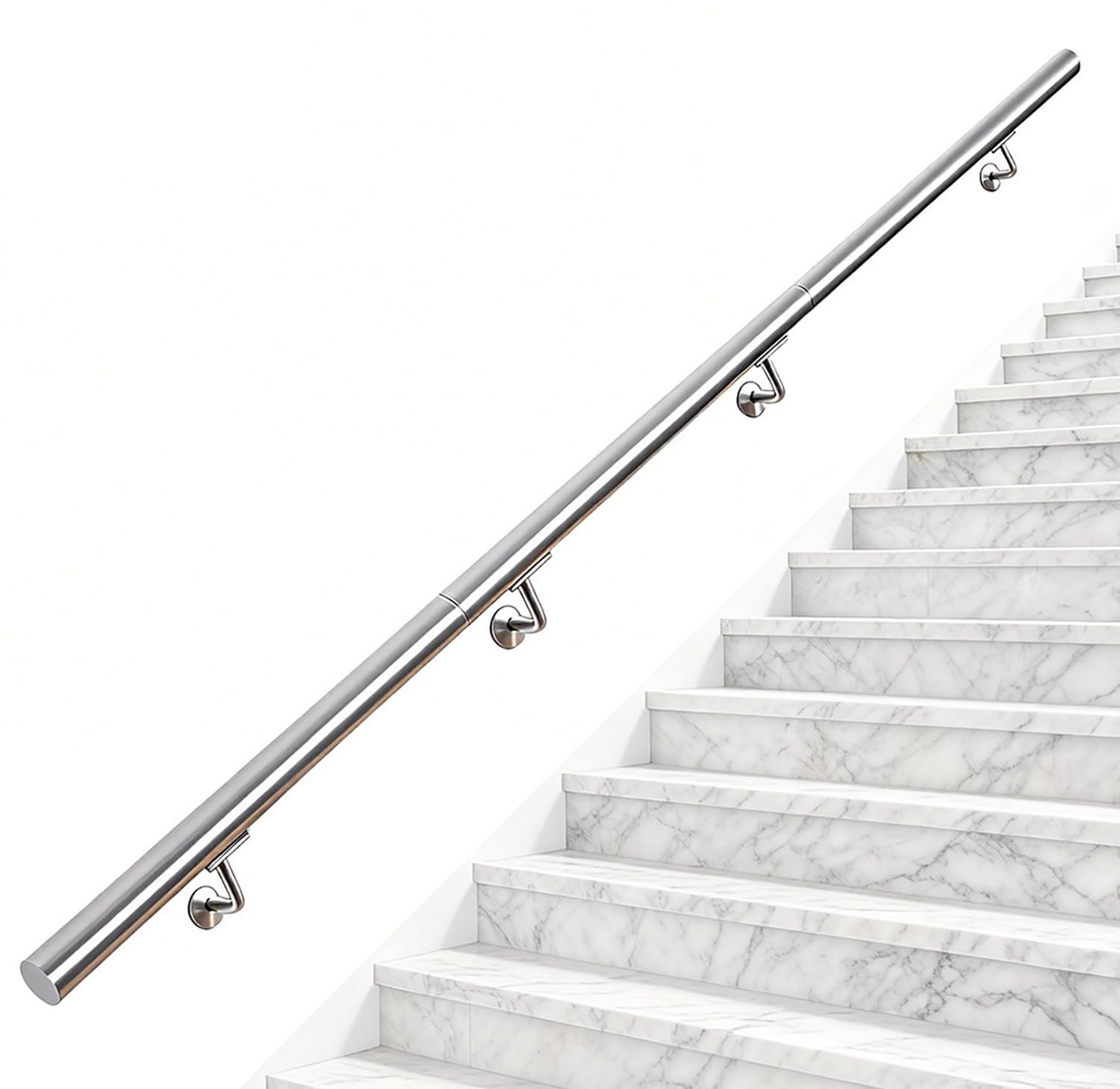 Barandilla de acero inoxidable para escaleras Magtctyae 250cm Pasamanos Escalera Acero Inoxidable Baranda Montaje Soporte en Pared Barandilla para Escaleras Exterior, Plata