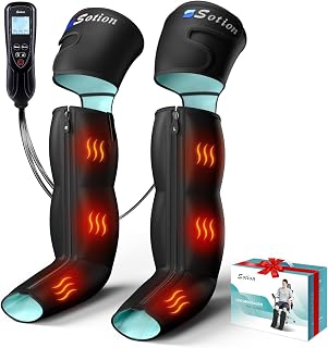Leg Massager with Air Compression & Heat, 4-In-1 Foot Calf Thigh Knee Massager for Circulation & Pain Relief, 4 Modes 4 Intensities 2 Heat Levels, 10*2 Airbags, Compression Boots for Cramps Edema, RLS