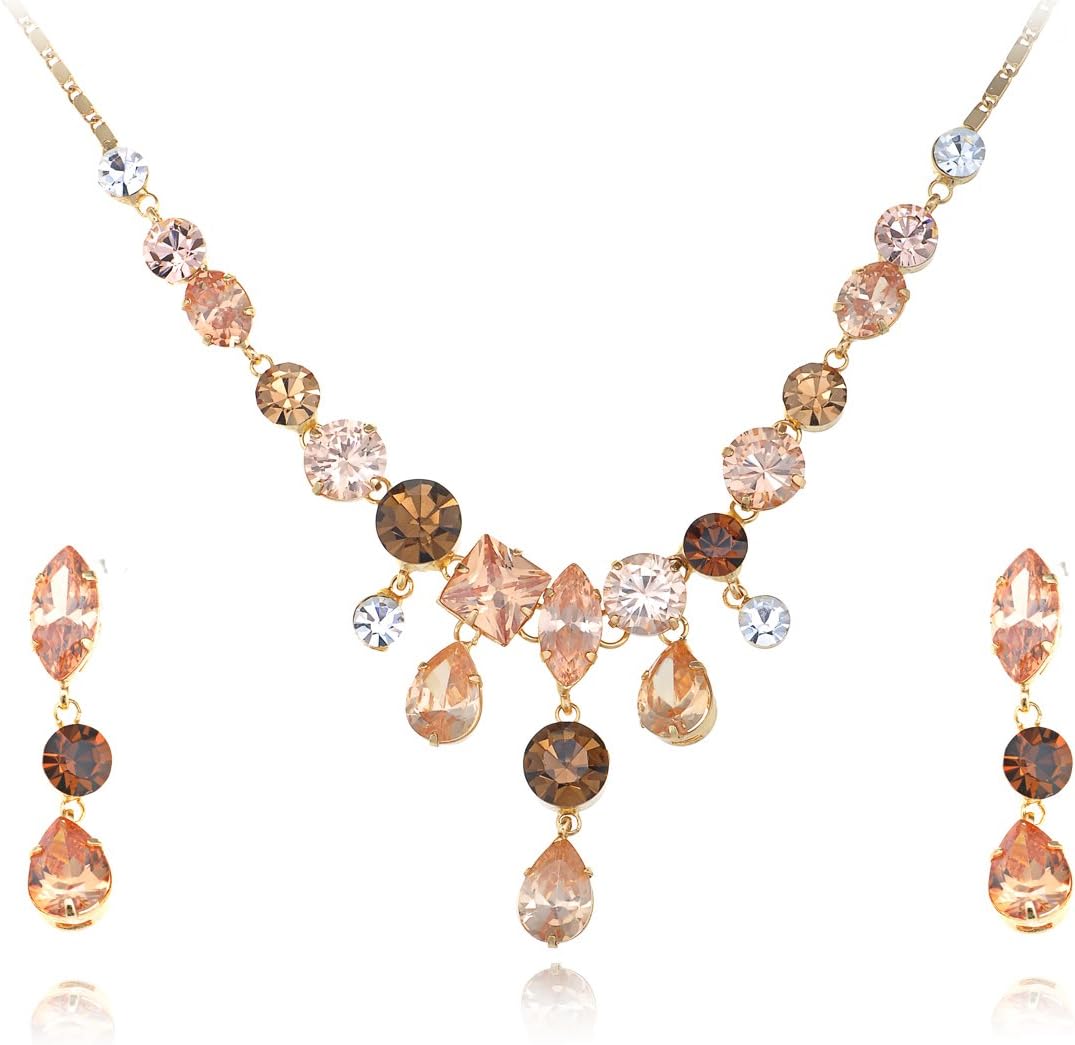 Alilang Crystal Silvery Tone Purple Blue Rhinestones Floral Daisy Bib Necklace Stud Earrings Set