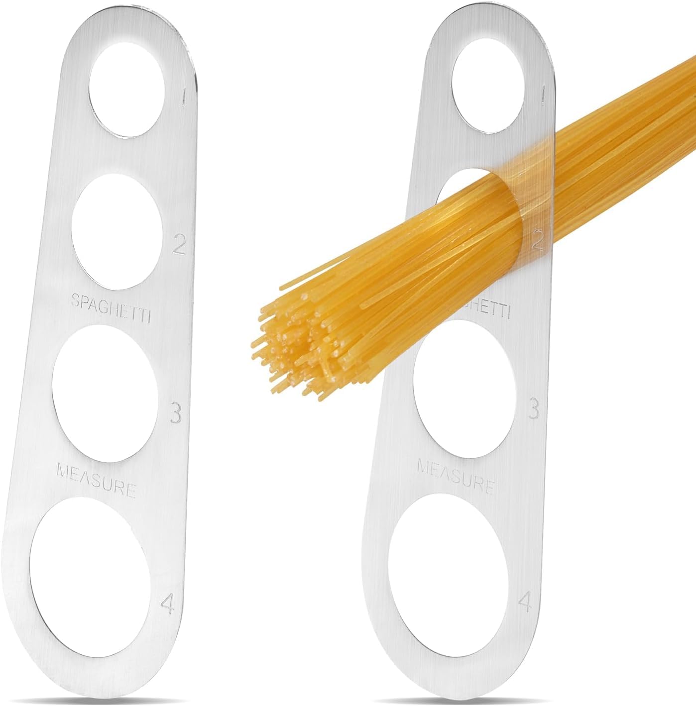 LATRAT 3 cucharas de espaguetis de acero inoxidable con 4 agujeros de medición, herramientas de cocina