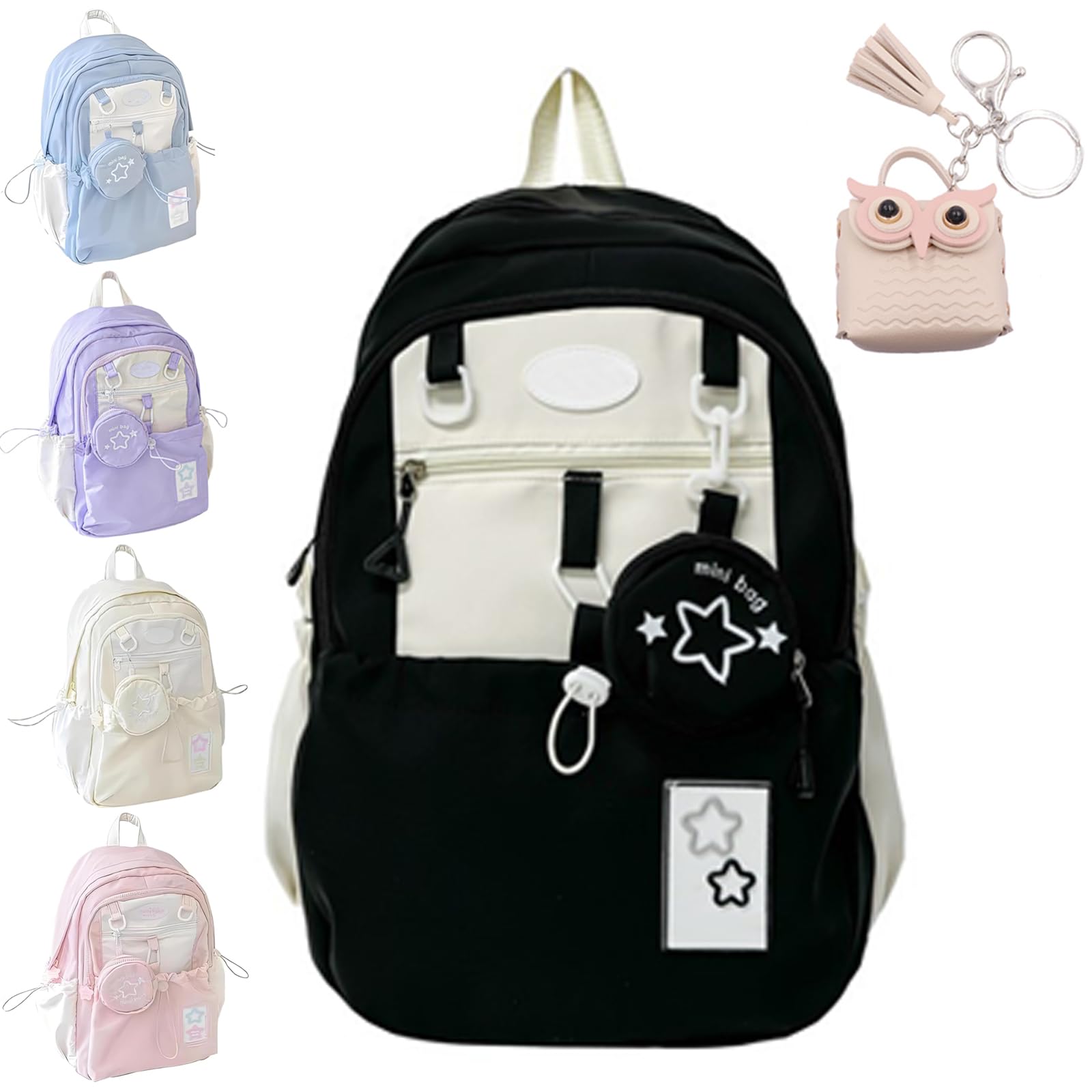 ZMPDJG 2025 New Rosy Posy Backpack, Cream Star Drawstring Backpack, Large Capacity, Durable Waterproof (Black)