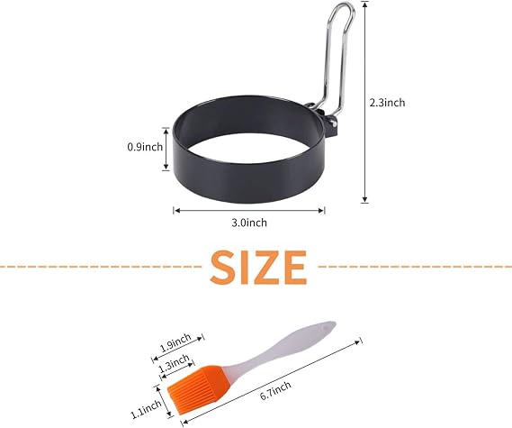 Egg Ring, Cozii 2 Pack Stainless Steel Egg Ring Molds with Anti-scald Handle and Oil Brush Non Stick Circles for Fried Egg McMuffin Sandwiches Frying, Breakfast Household Kitchen Cooking Tool Omelette
