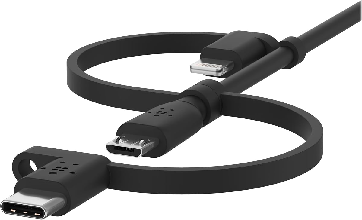 3 in 1 USB A to USB-C, Lightning, Micro-USB Cable 3.3ft Cord | 3 in 1 multi-connector cable, iPhone, Samsung Galaxy, Google Pixel, Android & Apple devices, universal travel cord
