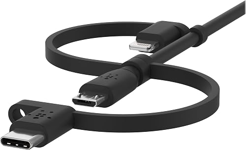 BELKIN Universal Cable with Micro-USB, USB-C and Lightning Connectors, 1 meter length - Black (High Quality) - Premium Brand - 2 Year Warranty