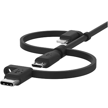 Belkin Universal 3 in 1 USB C Lightning Micro USB Charging Cable Charge Smartphones Tablets Power Banks and Other Devices 1m