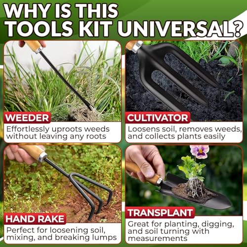 10 Pcs Gardening Tools for Women – Ergonomic Lightweight Metal Garden Tools Set with Convenient Organizer Handbag – Easy Handling for Outdoor Plant Care | Gardening Gifts for Women for Home Use