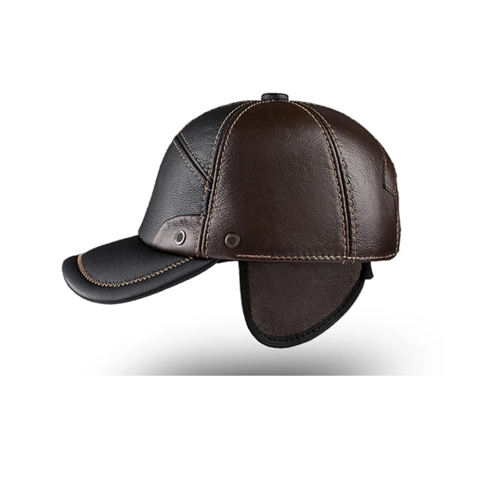 Gorras de béisbol de retales de Cuero Genuino for Hombre, Gorros cálidos de Piel de Vaca de Calidad, con Visera de Golf, Ajustables, 55-60cm, Invierno