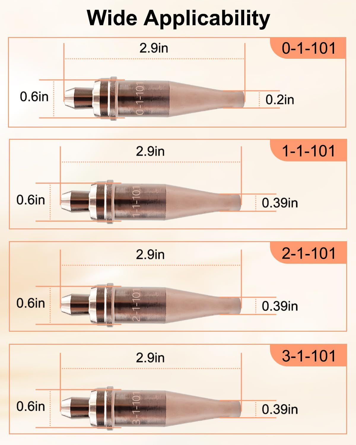 1-101 Acetylene Cutting Torch Tips for 0-1-101 1-1-101 2-1-101 3-1-101 Size 0-3, Victor Style Heavy Duty Torch, 4 Pcs
