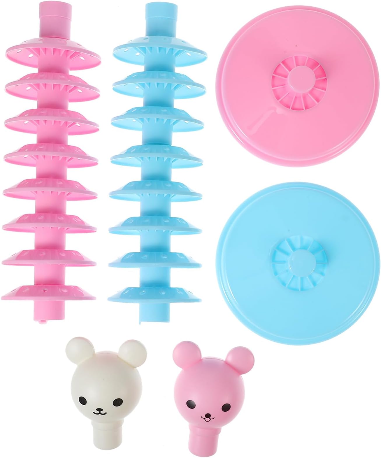 2pcs 8-Tier Pp Ring Lollipop Display Stand with Bear Head Candy Holder for Party Decoration, Multi-Hole Candy Storage Rack in Sky Blue and Pink