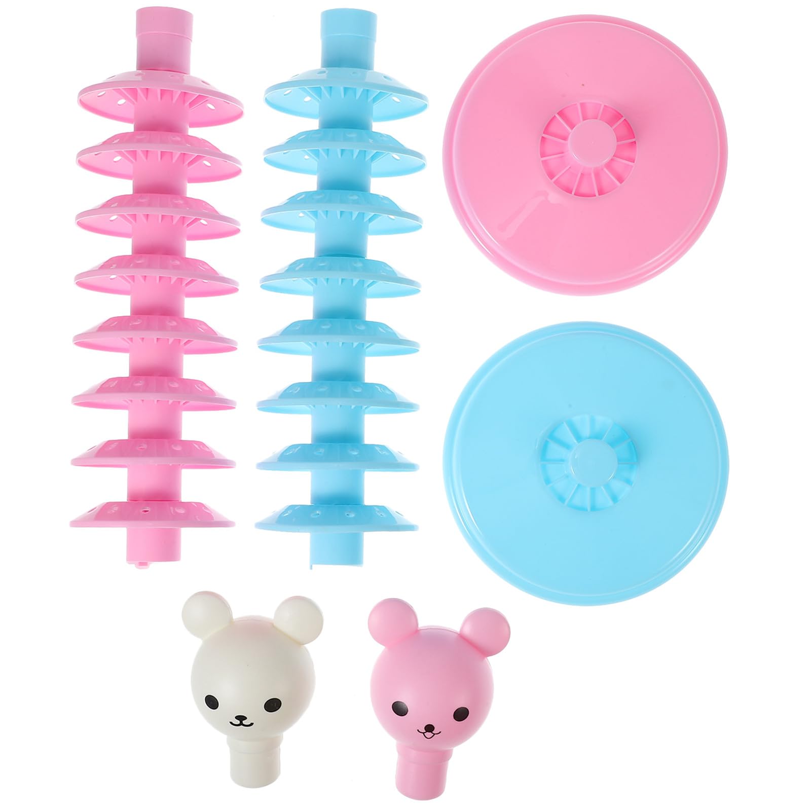 2pcs 8-Tier Pp Ring Lollipop Display Stand with Bear Head Candy Holder for Party Decoration, Multi-Hole Candy Storage Rack in Sky Blue and Pink