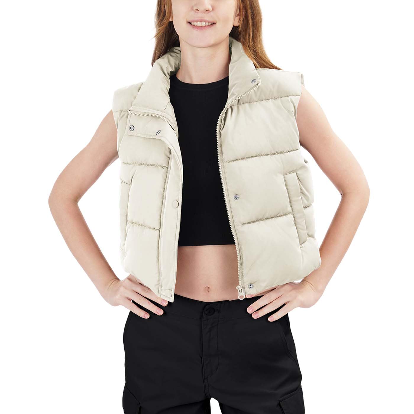 LoowokoWomen's Puffer Vest, Winter Fashion Cropped Vest Lightweight Sleeveless Warm Outerwear Puffer Vest Padded Coat