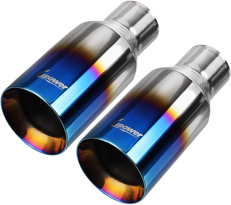 Upower 2.5 Inch Inlet 4 Inch Outlet Punta de escape 2 1/2" a 4" Blue Burnt Tubo de escape 9" Long Double Wall Corte recto 304 SS Soldadura en paquete de 2