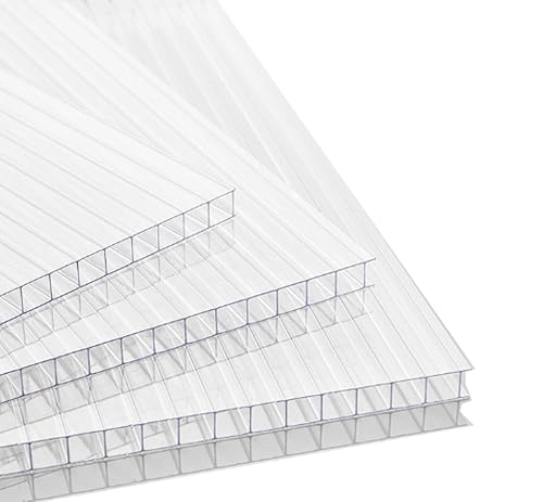 Paquete de 6 paneles transparentes de policarbonato de pared doble de 24 x 48 pulgadas, 0.315 in, flexibles en frío, transparentes, fuertes impactos