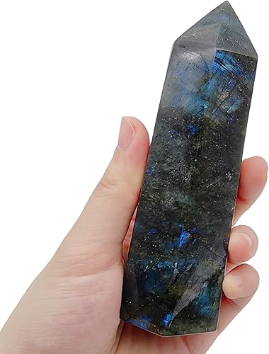 Miniatura 14 de Torre grande de cristal de cuarzo rosa de 1.5 a 2.0 libras de cristal curativo 6 varitas de punto facetado, 1 pieza para meditación, terapia