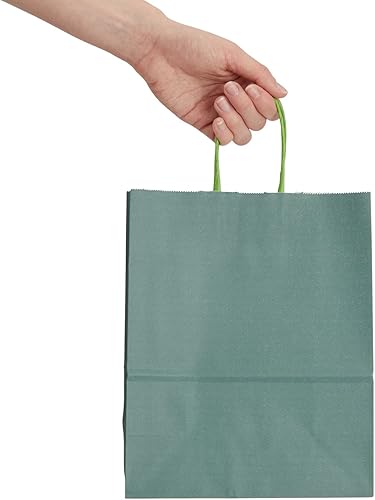 Miniatura 4 de BLUE PANDA Paquete de 25 bolsas de regalo de color verde oscuro con asas, bolsas de papel de 8 x 4 x 10 pulgadas para recuerdos de fiesta y