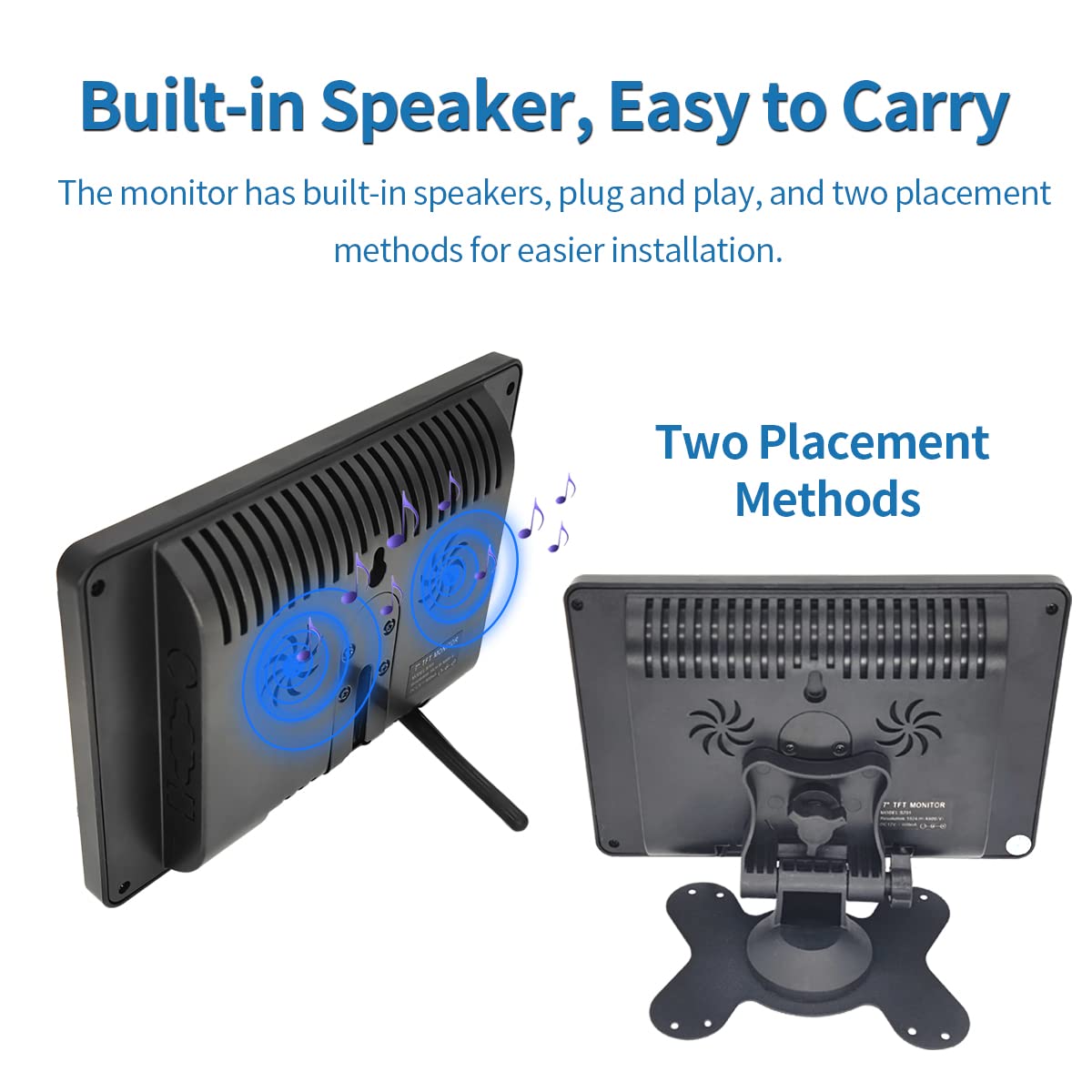 Qcvoruno 7 Inch IPS Security Monitor & Displays, 1024 * 600 Resolution,Built-in Speakers Portable IPS Monitor,Support BNC/AV Input,178??Wide Viewing Angle,for Security Surveillance TV