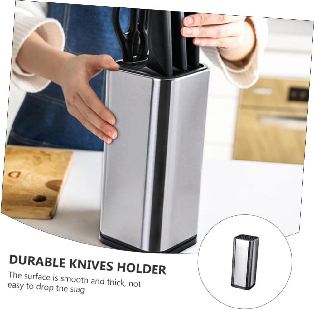 TIDTALEO Stainless Steel Knife Block Cutter Organizer with Slots for Kitchen Knives and Cutting Tools Silver Kitchen Utensils Holder for Countertop Storage