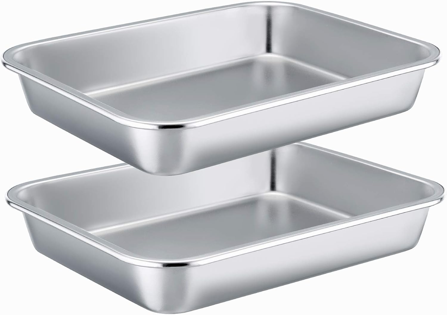 E-far Stainless Steel Sheet Cake Pan Set of 2, 10.6 x 8.3 x1.7 Inches Small Brownie Baking Pan, Rectangular High-Sided Cookie Sheet Pans Fit for Toaster Oven, Non-Toxic & Heavy Duty, Dishwasher Safe